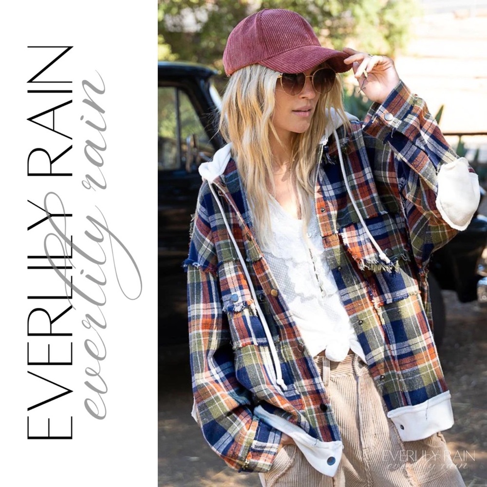POL Plaid Hooded Shirt Jacket - Picture 2 of 14